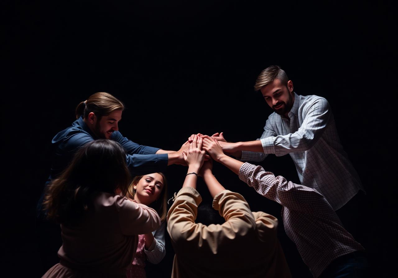 Team legt Hände in der Mitte zusammen