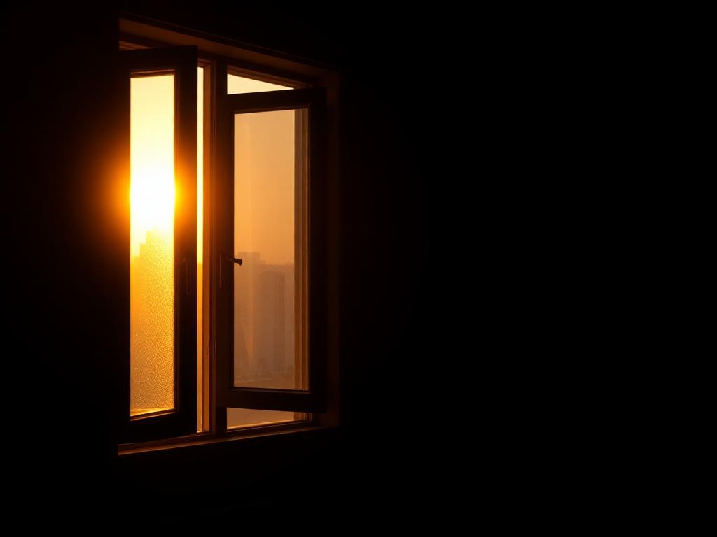 Offenes Fenster mit goldenem Licht als Symbol für Rauchfreiheit